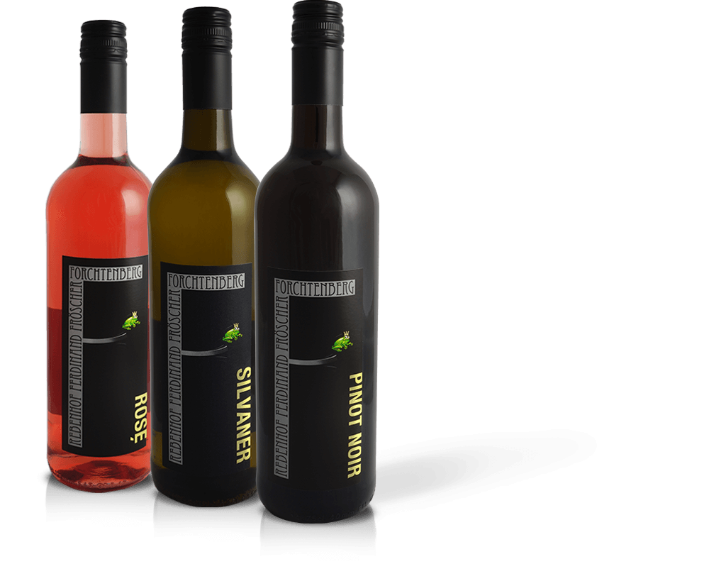 Flasche mit Rotwein - Weisswein - Rosewein von Fröscher Flasche mit Rotwein - Weisswein - Rosewein von Fröscher